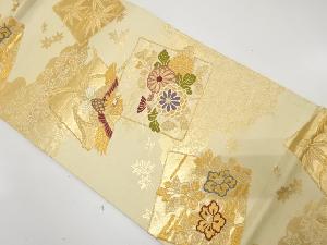 アンティーク　色紙に鳳凰・桐・椿模様織り出し袋帯（材料）